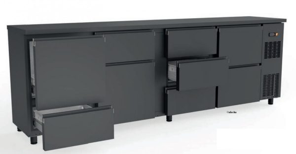 RVS koelmeubel met schuifladen voor flessen etc